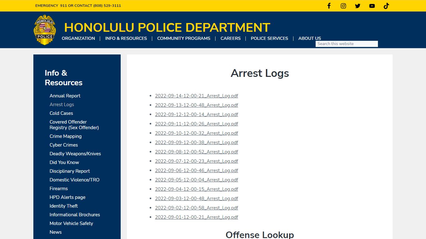 Arrest Logs - Honolulu Police Department